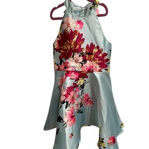 Zunie Floral Kids Dress - Red and Pink on Blue